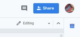 Google docs - the Share document button