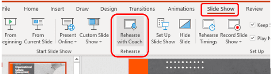 screen shot of how to find the rehearse with coach options