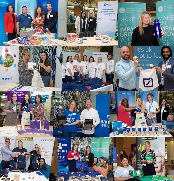 A collage of photos of employers hosting stands at Building The Future. 