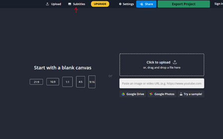 Screenshot of Kapwing's interface with the button for generating subtitles highlighted.